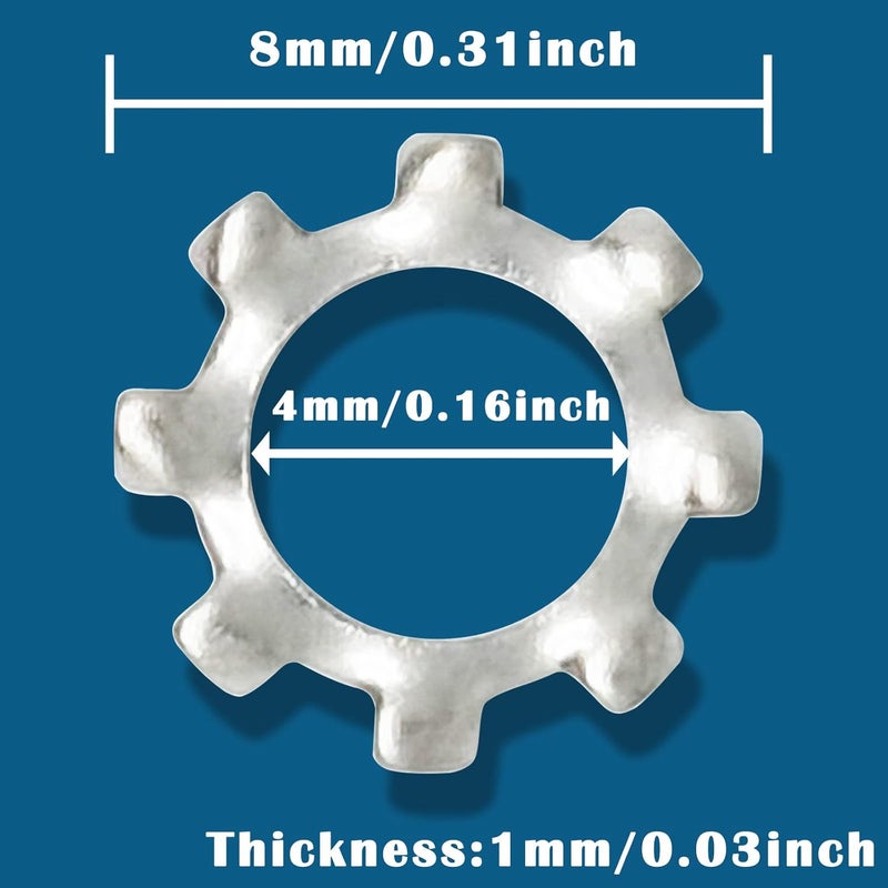 DGZ 200pcs M4 304 Stainless Steel External Tooth Star Lock Washers,External Multi-Tooth Star Lock Washers - Image 2